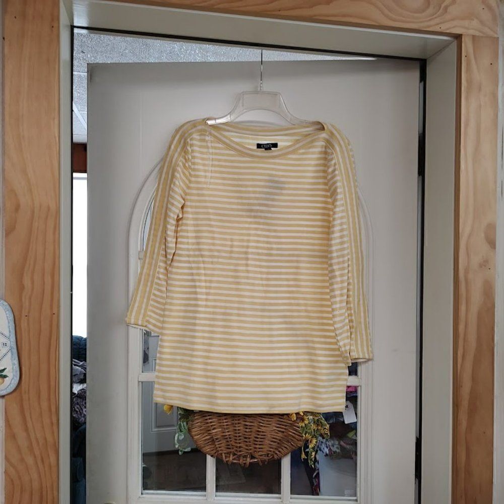 New Chaps Yellow White striped Top Size Women's L